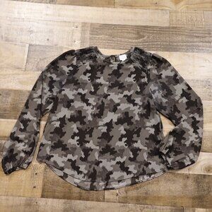 Peyton Jensen Camouflage Blouse Women’s Medium Gray‎ Long Sleeve Modern Utility